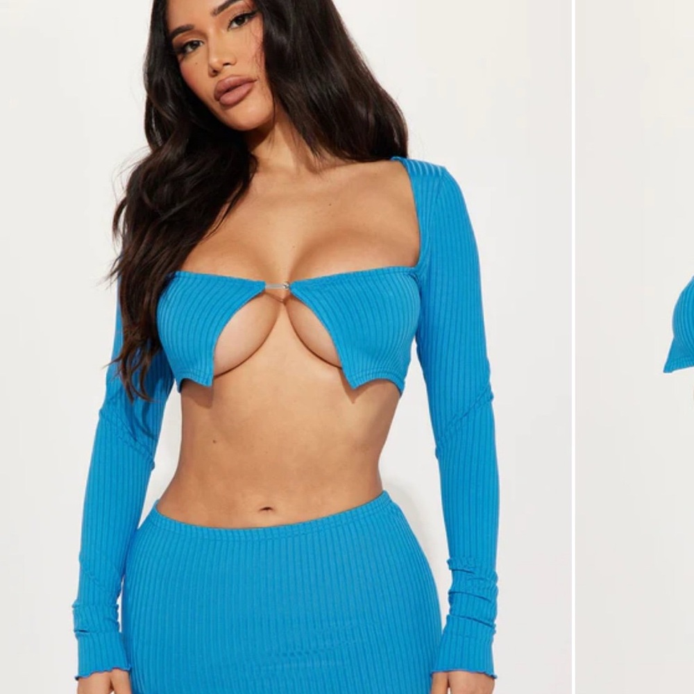 Vibrant Blue Ribbed Two-Piece Set